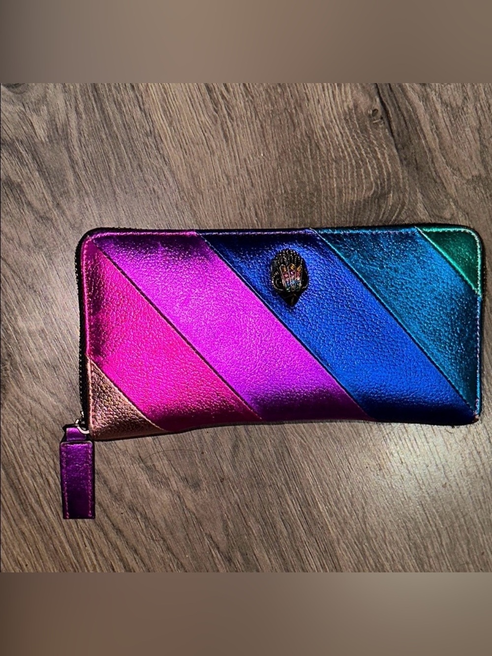 Kurt Geiger Metallic Rainbow  Diagonal Stripe Zip Wallet